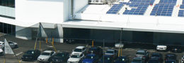 Car dealership with solar panels on roof